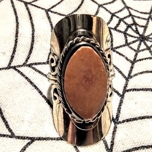 Boho Gypsy Pewter Natural Stone Adjustable Ring